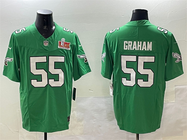 Men's Green Philadelphia Eagles #55 Brandon Graham 2025 Super Bowl LIX Patch F.U.S.E. Throwback Vapor Untouchable Limited Stitched Football Jersey